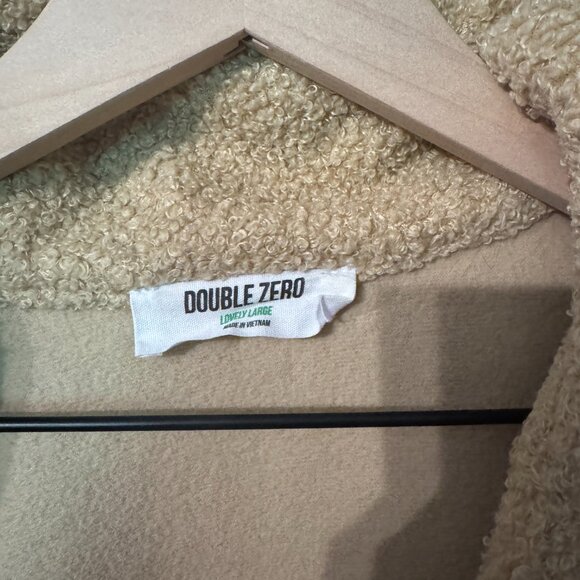 Double Zero Womens Fleece Sweatshirt Faux Leather Trim Tan Black Large - Picture 2 of 3